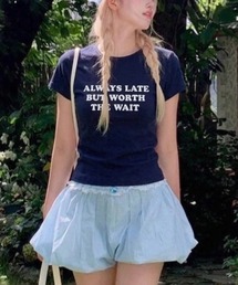 【春夏新作】フロントメッセージロゴプリントコンパクト半袖Tシャツ