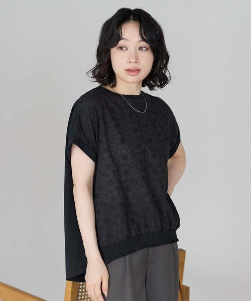 HEART MARKET(ハートマーケット)の「前身レースプルオーバー(Tシャツ/カットソー・レディース・ホワイト/ブラック/グレイッシュベージュ/チャコール・FREE)」の2枚目の写真