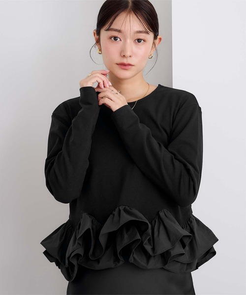 UR'S（ユアーズ）の「【裏起毛】裾フリルカットソー（Tシャツ/カットソー・レディース・ホワイト/ブラック・L/M/S）」の3枚目の写真