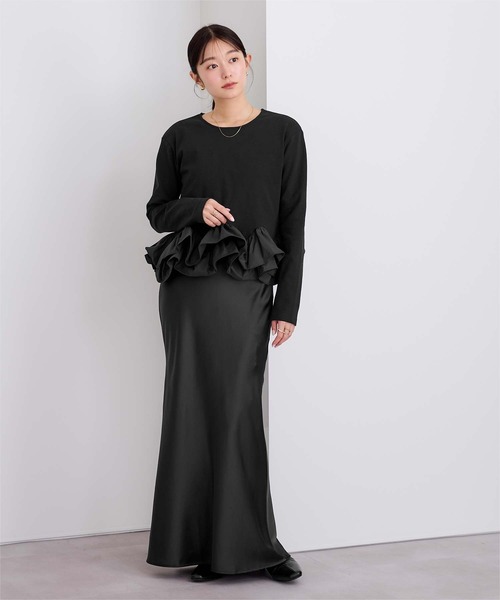 UR'S（ユアーズ）の「【裏起毛】裾フリルカットソー（Tシャツ/カットソー・レディース・ホワイト/ブラック・L/M/S）」の4枚目の写真