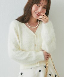 【極上の肌触り】へアリーフェザーVネックカーディガン