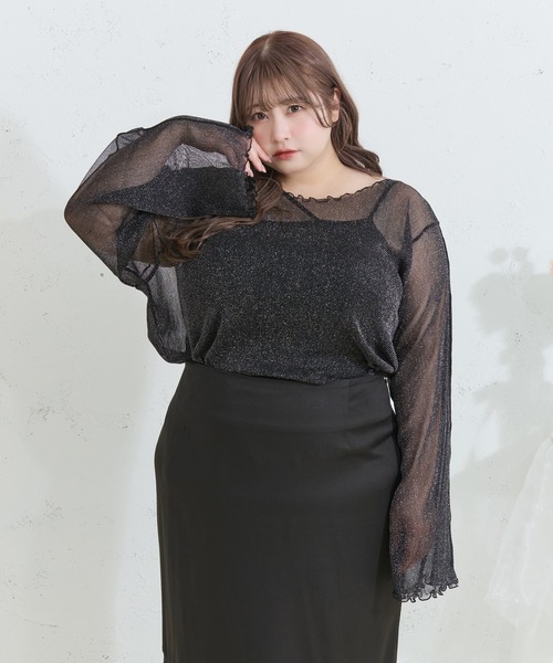 Louiosy(ルオシー)の「【Louiosy】【大きいサイズ】メロウデザインラメシアートップス(シャツ/ブラウス・レディース・ブラック/オフホワイト・4L/3L/X-LARGE)」の2枚目の写真
