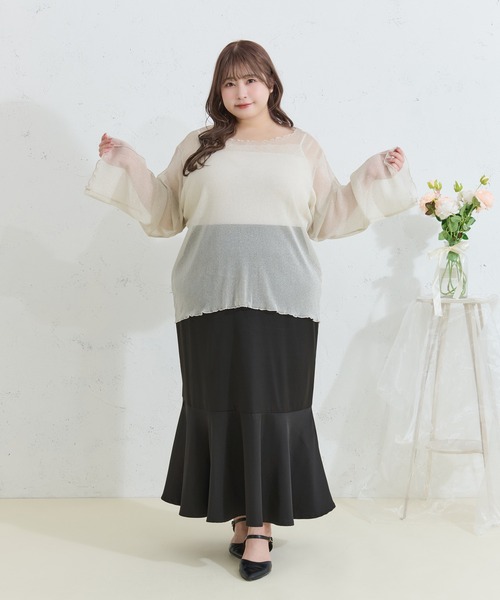 Louiosy(ルオシー)の「【Louiosy】【大きいサイズ】メロウデザインラメシアートップス(シャツ/ブラウス・レディース・ブラック/オフホワイト・4L/3L/X-LARGE)」の7枚目の写真