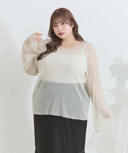 Louiosy(ルオシー)の「【Louiosy】【大きいサイズ】メロウデザインラメシアートップス(シャツ/ブラウス・レディース・ブラック/オフホワイト・4L/3L/X-LARGE)」の8枚目の写真