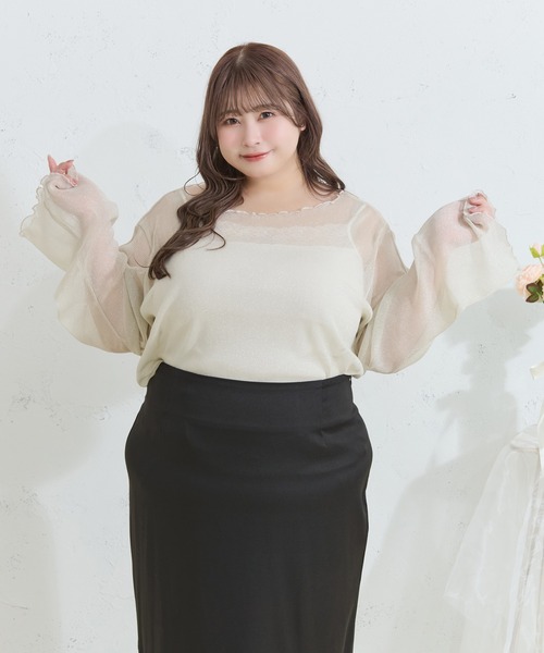 Louiosy(ルオシー)の「【Louiosy】【大きいサイズ】メロウデザインラメシアートップス(シャツ/ブラウス・レディース・ブラック/オフホワイト・4L/3L/X-LARGE)」の3枚目の写真