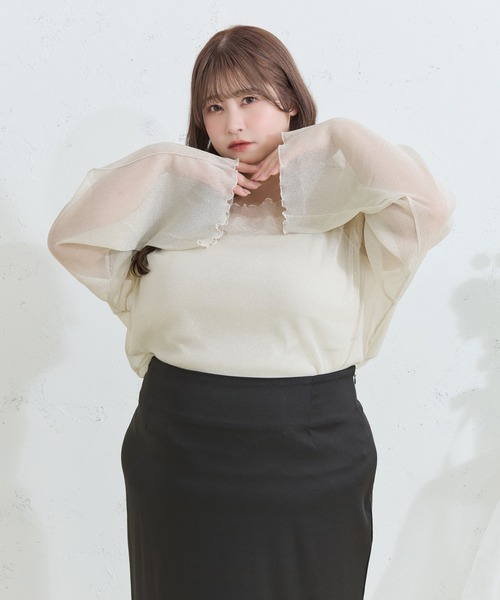 Louiosy(ルオシー)の「【Louiosy】【大きいサイズ】メロウデザインラメシアートップス(シャツ/ブラウス・レディース・ブラック/オフホワイト・4L/3L/X-LARGE)」の4枚目の写真