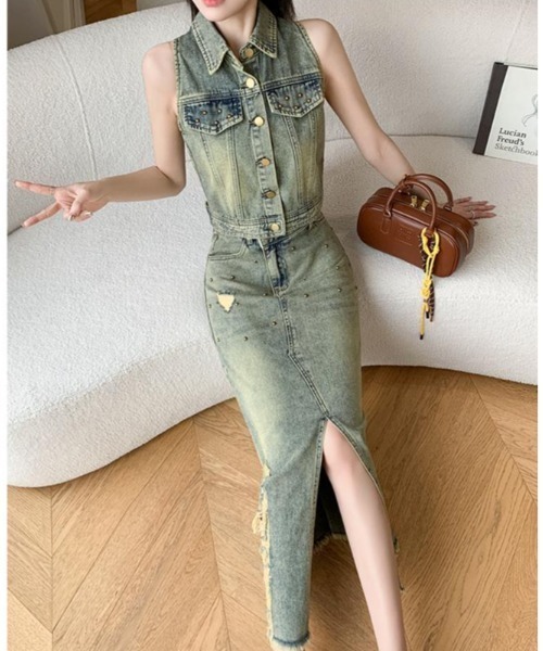FAVORITO(ファヴォリート)の「デニムノースリーブトップスセットアップスカート(セットアップ・レディース・ブルー・S/M/L/XL)」の8枚目の写真