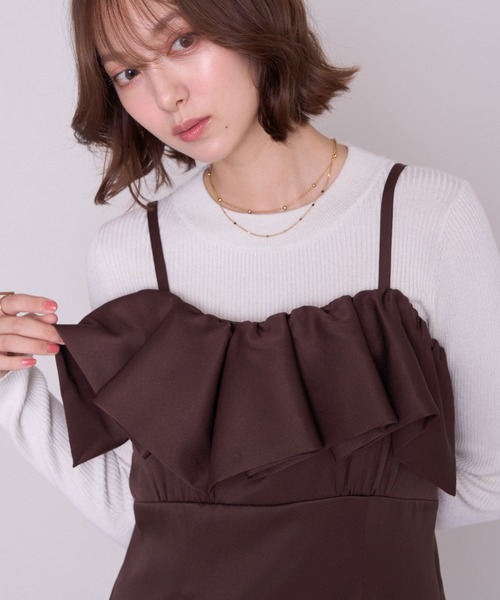 MISCH MASCH(ミッシュマッシュ)の「2026秋冬新作 バルーンフリルキャミワンピース(ワンピース・レディース・ベージュ/ブラウン/ブラック×ホワイト・S/M)」の20枚目の写真