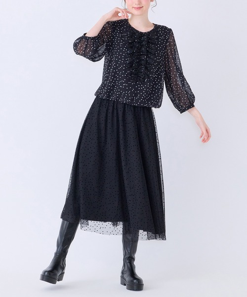 Rose Tiara(ローズティアラ)の「【セットアップ対応】チュールドットプリーツスカート(スカート・レディース・ベージュ/ブラック・38/42/46)」の3枚目の写真