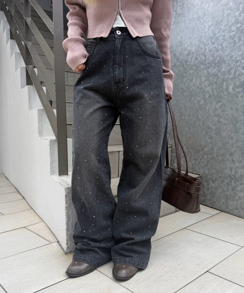 Another Branch olive des olive（アナザーブランチオリーブデオリーブ）の「キラキラワイドデニム（デニムパンツ・レディース・ブラック/ブルー/ネイビー・SMALL/MEDIUM）」の2枚目の写真
