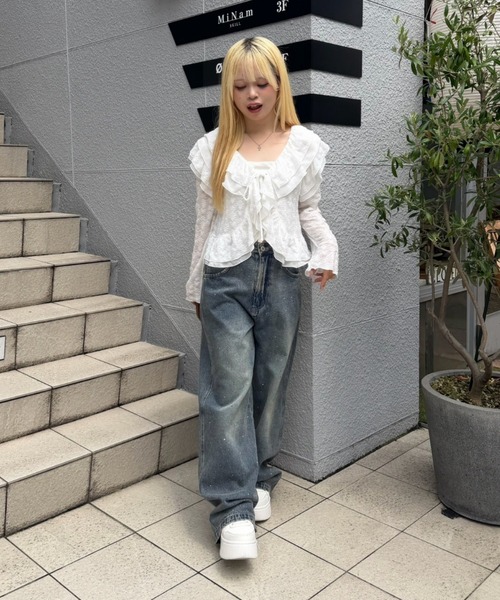 Another Branch olive des olive（アナザーブランチオリーブデオリーブ）の「キラキラワイドデニム（デニムパンツ・レディース・ブラック/ブルー/ネイビー・SMALL/MEDIUM）」の13枚目の写真