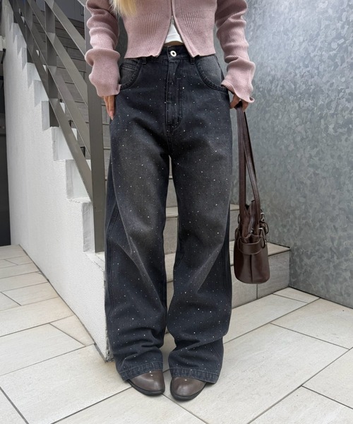 Another Branch olive des olive（アナザーブランチオリーブデオリーブ）の「キラキラワイドデニム（デニムパンツ・レディース・ブラック/ブルー/ネイビー・SMALL/MEDIUM）」の4枚目の写真
