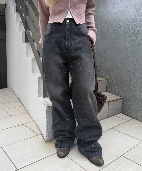 Another Branch olive des olive（アナザーブランチオリーブデオリーブ）の「キラキラワイドデニム（デニムパンツ・レディース・ブラック/ブルー/ネイビー・SMALL/MEDIUM）」の5枚目の写真