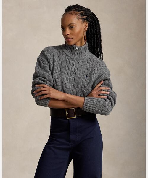 POLO RALPH LAUREN(ポロ ラルフ ローレン)の「ケーブル ウールカシミヤ ハーフジップ セーター(ニット/セーター・レディース・グレー系・L/XL/M/S/XS)」の1枚目の写真