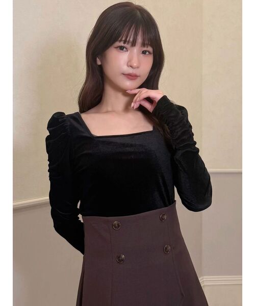 MERCURYDUO(マーキュリーデュオ)の「シアーベロアパワショルチョーカートップス(Tシャツ/カットソー・レディース・ブラウン/ブラック・FREE)」の4枚目の写真