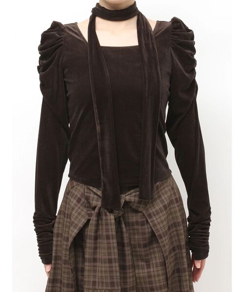 MERCURYDUO(マーキュリーデュオ)の「シアーベロアパワショルチョーカートップス(Tシャツ/カットソー・レディース・ブラウン/ブラック・FREE)」の16枚目の写真