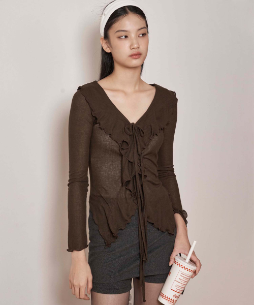 LOTSYOU(ロッツユー)の「lotsyou_Giselle Cardigan Khaki(カーディガン/ボレロ・レディース・その他・O/S)」の2枚目の写真