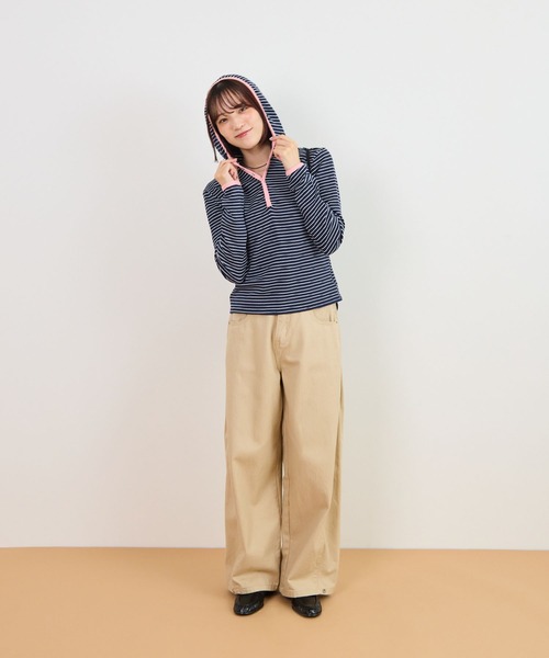 ABYS(アビス)の「ヘンリーネックフーディートップス/長袖(Tシャツ/カットソー・レディース・グレー/ネイビー・FREE)」の8枚目の写真