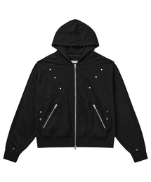 METAL DETAIL HOOD ZIP UP IN BLACK