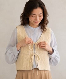 前後2WAYダブルリボンショートニットベスト