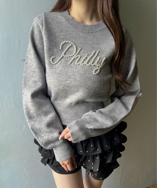 PHILLY(フィリー)の「パールロゴコンパクトニット(ニット/セーター・レディース・ピンク/グレー/ミント・FREE)」の4枚目の写真