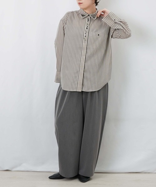 LUCA/LADY LUCK LUCA(ルカ/レディラックルカ)の「LC/LLL スパンロールビーズ刺繍シャツ(シャツ/ブラウス・レディース・チャコールグレー/ストライプ/オフホワイト・FREE)」の19枚目の写真