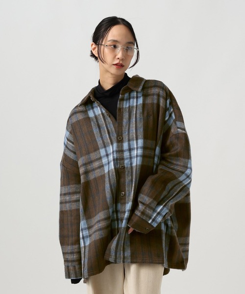 BEVERLY HILLS POLO CLUB(ビバリーヒルズポロクラブ)の「【BEVERLY HILLS POLO CLUB】オーバーチェックシャツ(シャツ/ブラウス・レディース・ピンク/ブラウン/ブルー・FREE)」の5枚目の写真