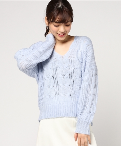 OLIVE des OLIVE（オリーブデオリーブ）の「★抜け衿ケーブルプルオーバー（ニット/セーター・レディース・ラベンダー/オフホワイト/ブラック/サックスブルー・FREE）」の20枚目の写真