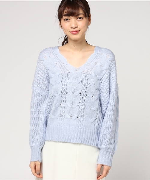 OLIVE des OLIVE（オリーブデオリーブ）の「★抜け衿ケーブルプルオーバー（ニット/セーター・レディース・ラベンダー/オフホワイト/ブラック/サックスブルー・FREE）」の13枚目の写真