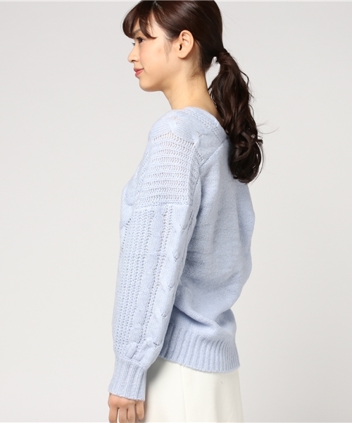 OLIVE des OLIVE（オリーブデオリーブ）の「★抜け衿ケーブルプルオーバー（ニット/セーター・レディース・ラベンダー/オフホワイト/ブラック/サックスブルー・FREE）」の14枚目の写真