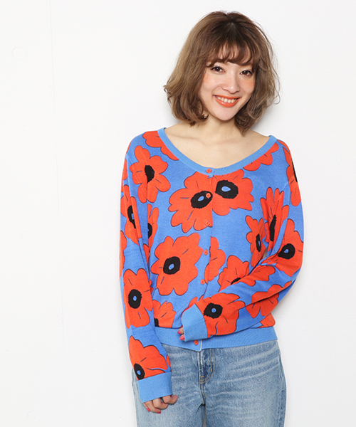 RODEO CROWNS WIDE BOWL（ロデオクラウンズワイドボウル）の「ビックフラワー ニット カーディガン（カーディガン/ボレロ・レディース・ブラック系その他/ホワイト系その他/ブルー系その他・SMALL/MEDIUM）」の3枚目の写真