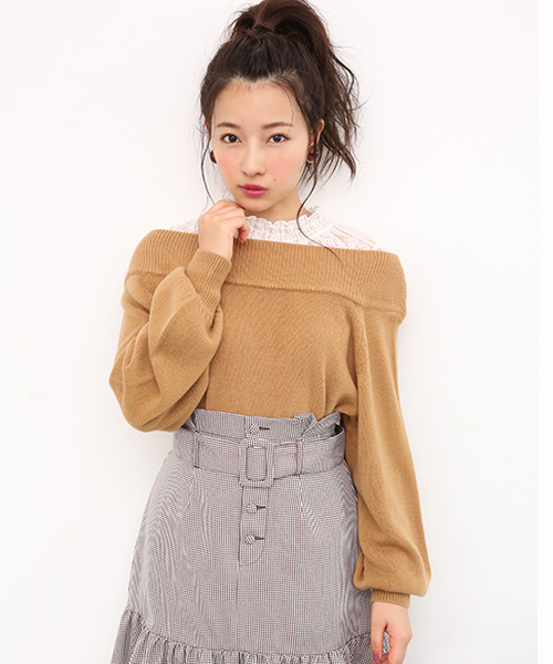 one after another NICE CLAUP（ワンアフターアナザーナイスクラップ）の「カシミアタッチボートニット（ニット/セーター・レディース・ライトグレー/ブラック/ベージュ/アイボリー/ピンク系その他・FREE）」の4枚目の写真