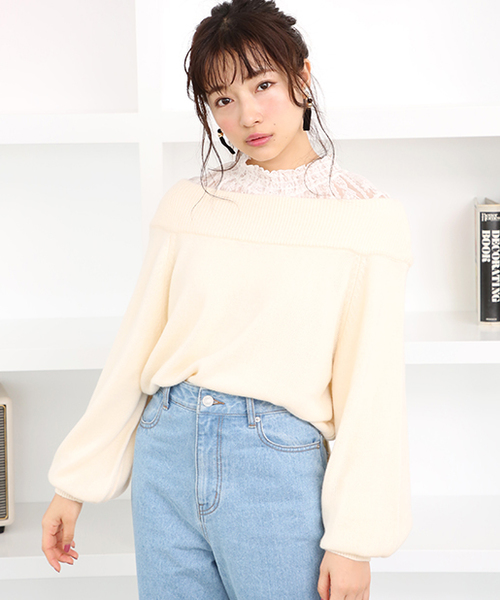 one after another NICE CLAUP（ワンアフターアナザーナイスクラップ）の「カシミアタッチボートニット（ニット/セーター・レディース・ライトグレー/ブラック/ベージュ/アイボリー/ピンク系その他・FREE）」の2枚目の写真