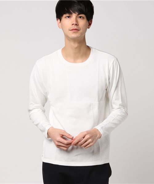 STYLEBLOCK（スタイルブロック）の「ミニ裏毛前身頃編み変えニット切り替えカットソー（Tシャツ/カットソー・メンズ・ブラック/ホワイト/グレー/ネイビー・L/LL/M）」の2枚目の写真