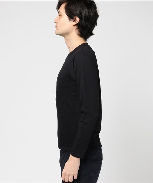 STYLEBLOCK（スタイルブロック）の「ミニ裏毛前身頃編み変えニット切り替えカットソー（Tシャツ/カットソー・メンズ・ブラック/ホワイト/グレー/ネイビー・L/LL/M）」の5枚目の写真