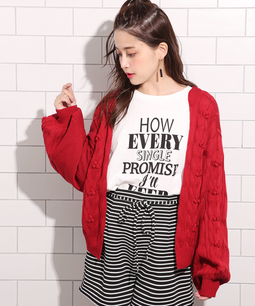 one after another NICE CLAUP(ワンアフターアナザーナイスクラップ)の「ポコポコカーディガン(カーディガン/ボレロ・レディース・オフホワイト/ブラック/レッド/ライトグレー・FREE)」の6枚目の写真