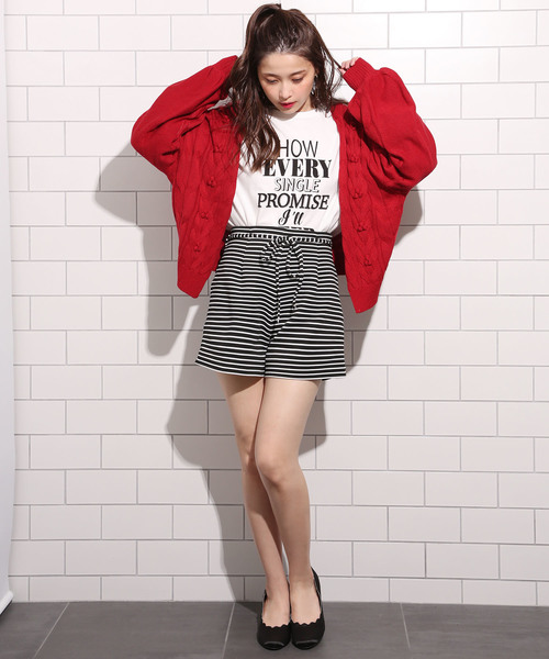 one after another NICE CLAUP(ワンアフターアナザーナイスクラップ)の「ポコポコカーディガン(カーディガン/ボレロ・レディース・オフホワイト/ブラック/レッド/ライトグレー・FREE)」の7枚目の写真