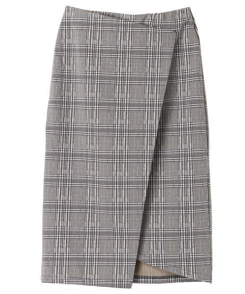 Editt by YECCA VECCA（エディットバイイェッカヴェッカ）の「Ｐ．チェック柄ラップタイトスカート（スカート・レディース・ホワイト/ベージュ・FREE）」の2枚目の写真