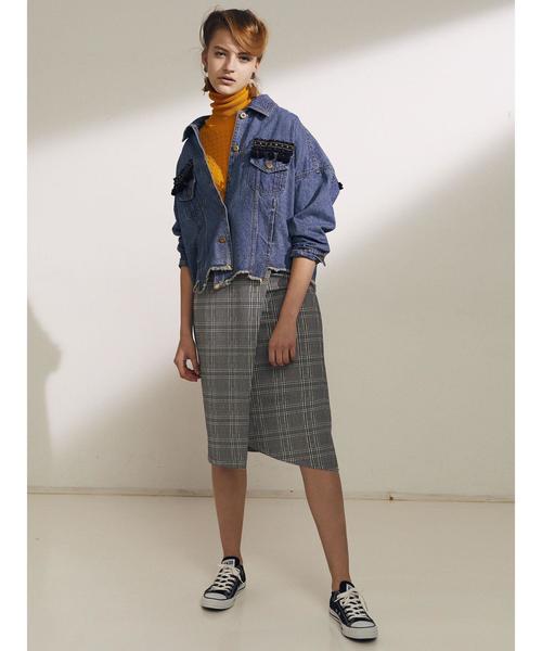 Editt by YECCA VECCA（エディットバイイェッカヴェッカ）の「Ｐ．チェック柄ラップタイトスカート（スカート・レディース・ホワイト/ベージュ・FREE）」の10枚目の写真