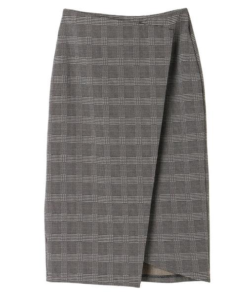 Editt by YECCA VECCA（エディットバイイェッカヴェッカ）の「Ｐ．チェック柄ラップタイトスカート（スカート・レディース・ホワイト/ベージュ・FREE）」の4枚目の写真