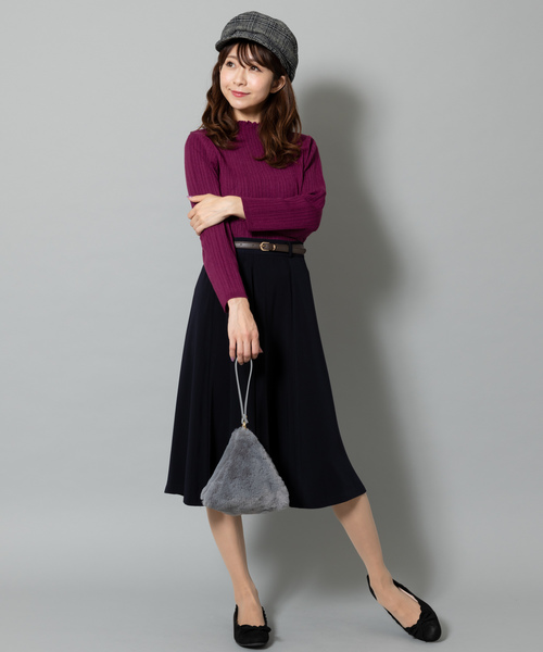 Rewde（ルゥデ）の「ﾍﾞﾙﾄ付ﾌﾚｱｽｶｰﾄ（8R10-09047）（スカート・レディース・ネイビー/イエロー/キャメル・S/L/M）」の2枚目の写真