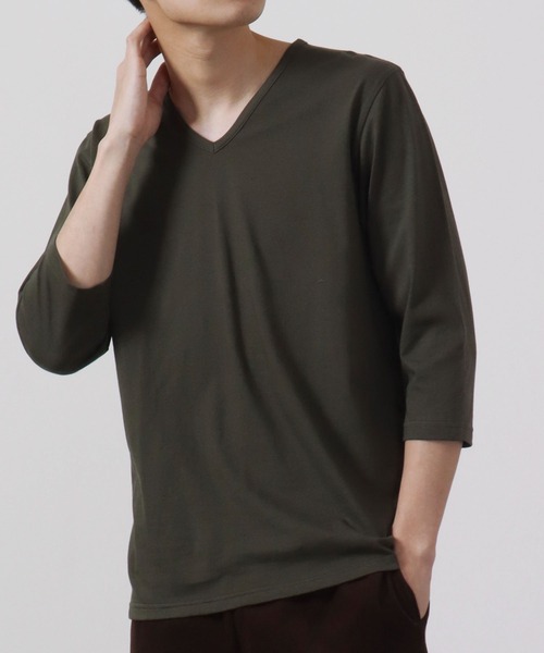 garsonwave(ギャルソンウェーブ)の「日本製 Vネック7分袖カットソー(Tシャツ/カットソー・メンズ・ブラック/ネイビー/ライトグレー/ホワイト/ブルー/ワイン/チャコールグレー/カーキ・L/LL/M/S)」の5枚目の写真