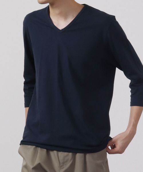 garsonwave(ギャルソンウェーブ)の「日本製 Vネック7分袖カットソー(Tシャツ/カットソー・メンズ・ブラック/ネイビー/ライトグレー/ホワイト/ブルー/ワイン/チャコールグレー/カーキ・L/LL/M/S)」の19枚目の写真