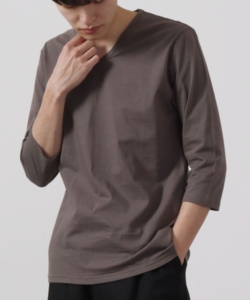 garsonwave(ギャルソンウェーブ)の「日本製 Vネック7分袖カットソー(Tシャツ/カットソー・メンズ・ブラック/ネイビー/ライトグレー/ホワイト/ブルー/ワイン/チャコールグレー/カーキ・L/LL/M/S)」の9枚目の写真