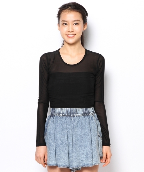 WEGO（ウィゴー）の「WEGO/メッシュタイトTシャツ（Tシャツ/カットソー・レディース・オフホワイト/ブラック・FREE）」の3枚目の写真