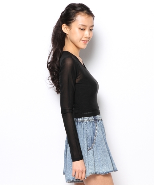 WEGO（ウィゴー）の「WEGO/メッシュタイトTシャツ（Tシャツ/カットソー・レディース・オフホワイト/ブラック・FREE）」の4枚目の写真