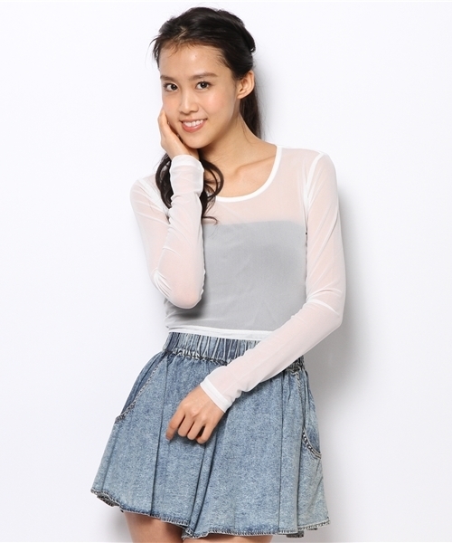 WEGO（ウィゴー）の「WEGO/メッシュタイトTシャツ（Tシャツ/カットソー・レディース・オフホワイト/ブラック・FREE）」の10枚目の写真