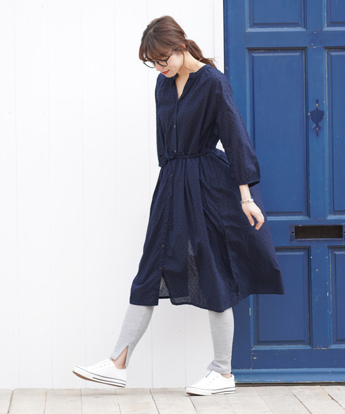 rps（アールピーエス）の「ドビースタンドカラーシャツワンピース（シャツワンピース・レディース・オフホワイト/ダークネイビー/ベージュ・M）」の6枚目の写真