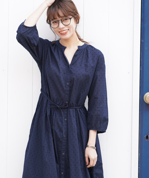 rps（アールピーエス）の「ドビースタンドカラーシャツワンピース（シャツワンピース・レディース・オフホワイト/ダークネイビー/ベージュ・M）」の9枚目の写真