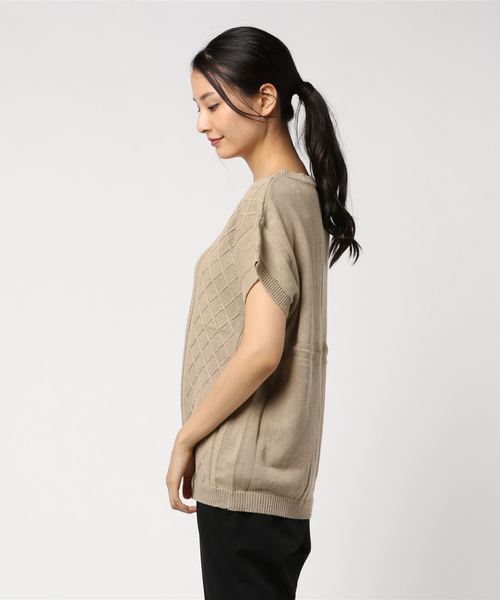 MashuKashu（マシュカシュ）の「透かし編みプルオーバー（ニット/セーター・レディース・チャコールグレー/ベージュ/オフホワイト・フリー）」の4枚目の写真